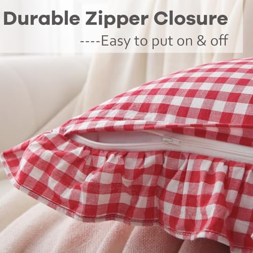 2 Pack Red White Gingham Ruffle Throw Pillow Covers 18''x18'' - Image 4