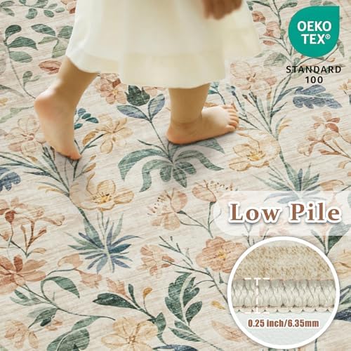 9x12 Area Rugs Boho Floral Washable Living Room Rug Neutral Carpet Bedroom - Image 6