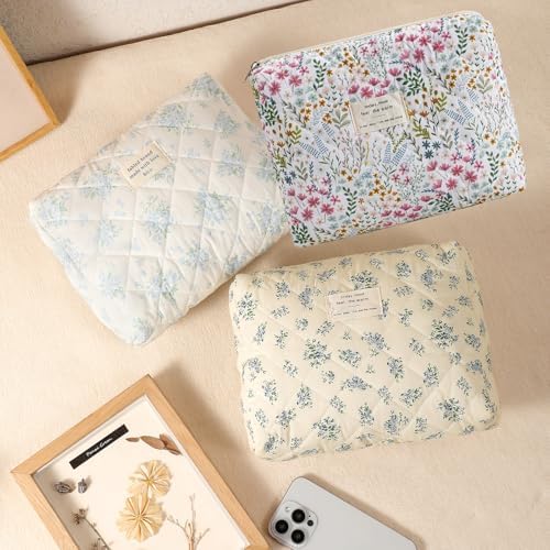 uekeboag Quilted Cotton Makeup Bag 2Pcs Coquette Cosmetic Bag, Large Soft - Image 4