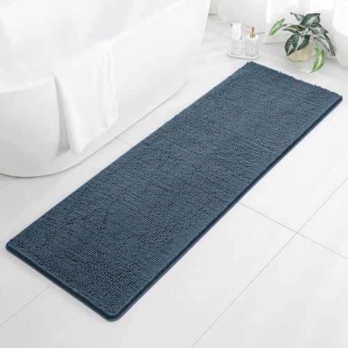 Chenille Bathroom Runner Rug 24"x72" Blue, Plush Bath Mat by Kildoss