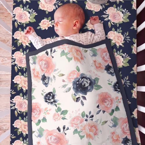 Hahafelt 3 Pcs Navy and Pink Floral Crib Bedding Set - Image 5