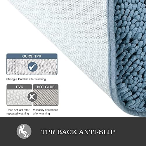 Yeaban Chenille Blue Bathroom Rug 20"x32", Non-Slip Rubber Backing - Image 3