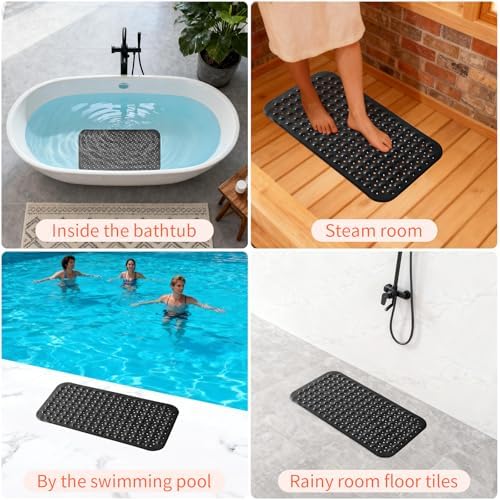 Anti-Slip Bathtub Shower Mat 28×15 Inch Opaque Black - Image 6