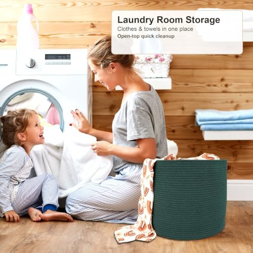 XUANGUO Cotton Rope Basket For Girls Boys Kids 16”X14” dark green - Image 4