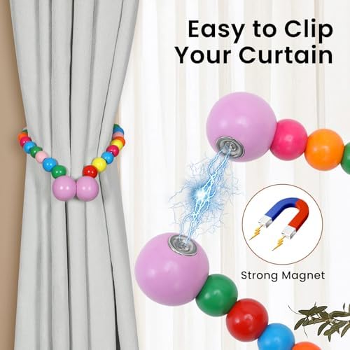 KLOGTSIND Magnetic Curtain Tiebacks, 6 Pack Wood Bead Curtain Holdbacks - Image 2