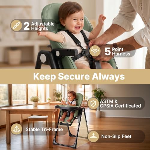 3 in 1 Portable High Chairs for Babies and Toddlers, Sage Green - Image 4