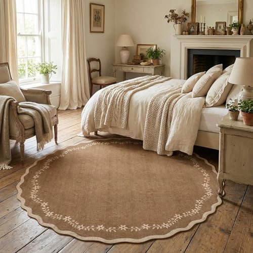 GarveeHome Round Rugs 4ft Scalloped Washable Small Circle Rug - Image 3