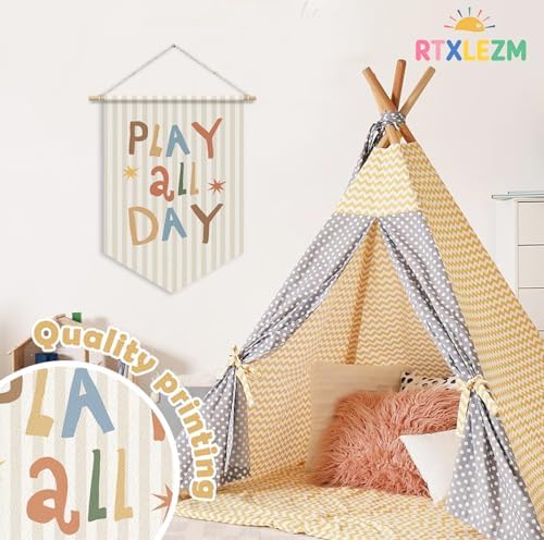 RTXLEZM Playroom Decor, Play All Day Wall Banner Pennants Flag - Image 6