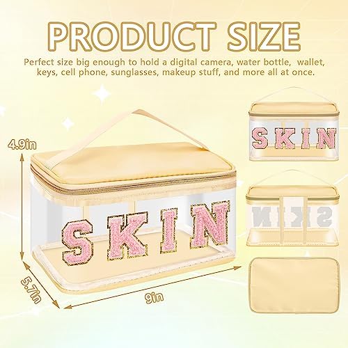 Iqimott Preppy Clear Makeup Bag Skin Pouch, Chenille Letter Cosmetic Bag - Image 2