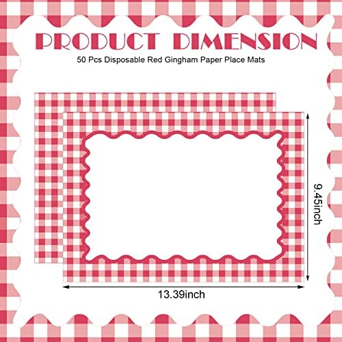 Eaasty 50 Pcs Disposable Red Gingham Paper Placemats Summer Checkered - Image 2