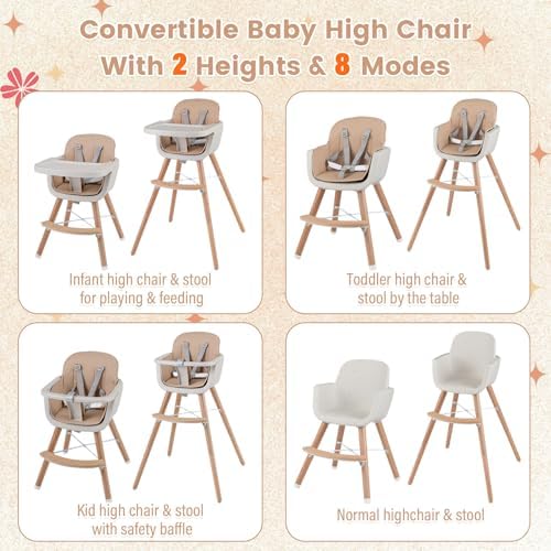 HONEY JOY Baby High Chair, 6-in-1 Eat & Grow Wooden Highchair/Toddler Chair - Image 4