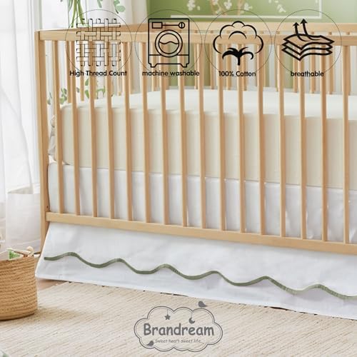 Brandream Scallop Edge Cotton Crib Skirt Toddler Bedskirt Baby Nursery Crib Bed - Image 5