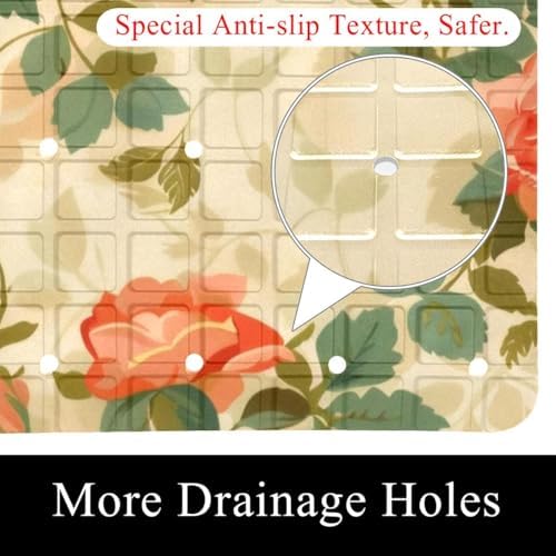 Shower Mat Non Slip 26.8 x 15.1 Inches, Vintage Rose Bathtub Mat Shower Stall - Image 2