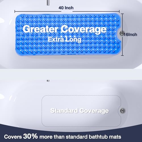 Extra Long Bathtub Mat Non Slip Bath Mat Clear Navy 40"x16" Full - Image 3