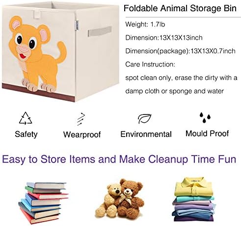 13 Inch Animal Cube Storage Bins, Foldable Fabric Kids Toy Box & Toy Chest - Image 3