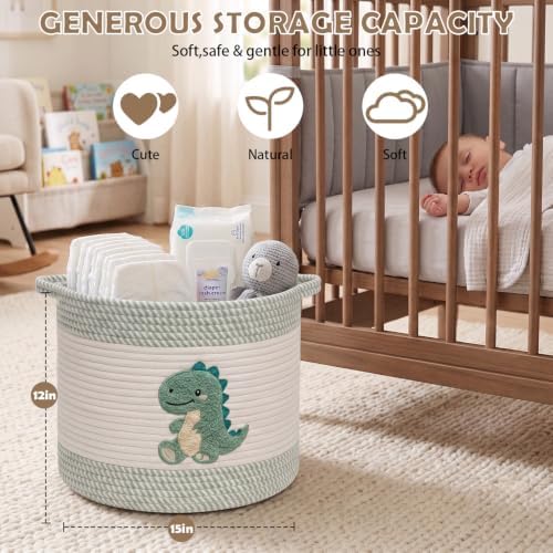 Baby Laundry Basket for Nursery, Large 15”x12” Dinosaurs Storage Baskets - Image 2