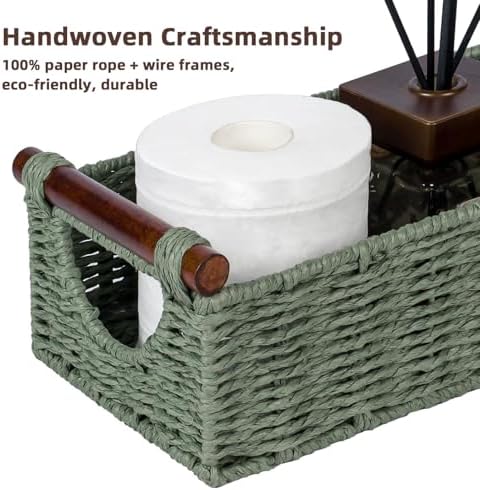CubesLand Small Wicker Toilet Basket Tray Organizer W/Cut Out Handle - Image 6