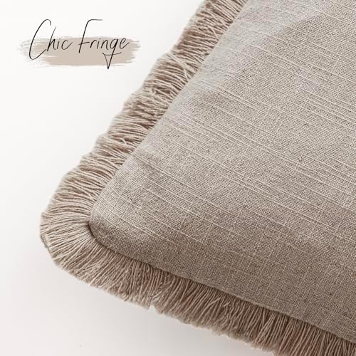 Foindtower Decorative Linen Fringe Throw Pillow Covers 16×16 Natural Linen - Image 3