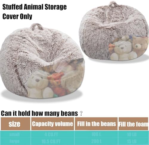 Fluffy Stuffed Animal Storage Bean Bag Chair Cover, Faux Fur Comfy Bean Bag - Image 5