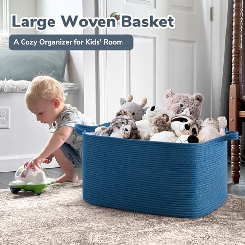 Goodpick Large Woven Rope Blanket Basket, Dark Blue - Image 2