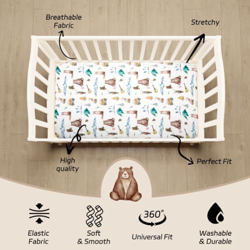 4 Pack Woodland Forest Animals Wood Neutral Unisex Fitted Baby Crib Sheets Set - Image 5