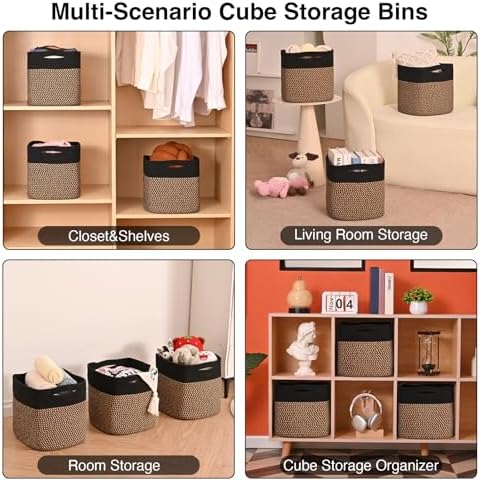 ICERZCZ 11 Inch Cube Storage Bins, Storage Cube Organizer Bins, Woven Cotton - Image 4