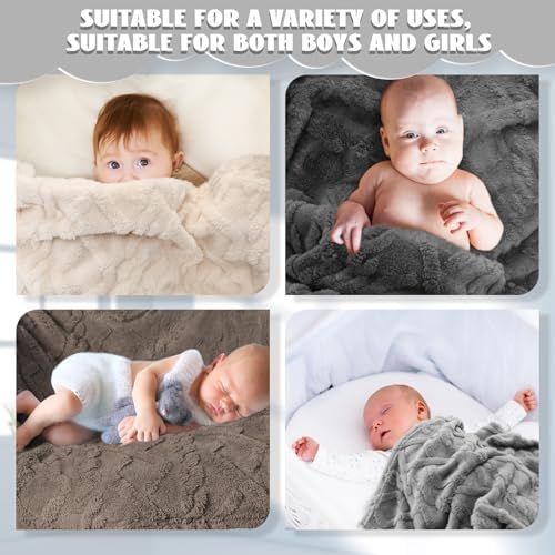 VitalCozy 4 Pcs Fleece Baby Blankets 3D Plush Soft Newborn, Dark Color - Image 6
