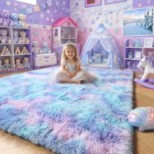 Amdrebio Purple Rainbow Mermaid Large Area Rug 9x12 - Image 3