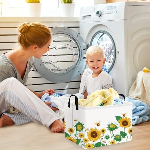 FXOLCSHE Rectangular Sunflower basket, Waterproof Canvas kids Laundry Nursery - Image 4
