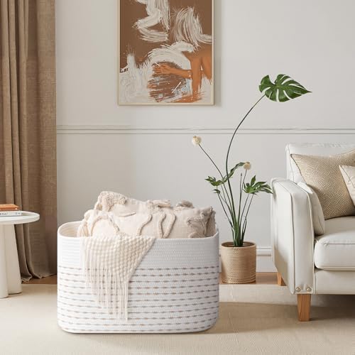OIAHOMY 75L Large Blanket Basket Rectangle Storage Basket Light Yellow - Image 3