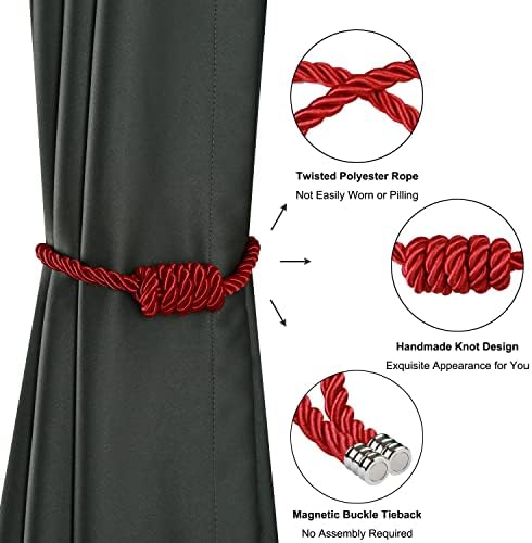 BEL AVENIR Magnetic Curtain Tiebacks 4 Pack Hand-Woven Curtain Ties - Image 4