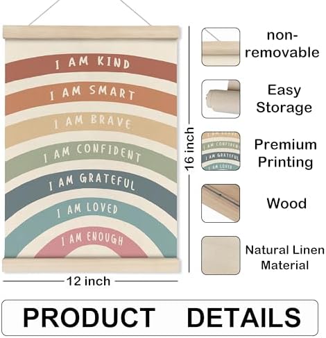 HRQKO I Am Kind Smart Inspirational Poster Hanger Frame, Boho Rainbow Wall Art - Image 7