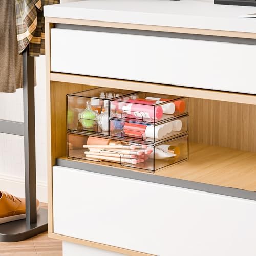 Yieach 4 Pack Clear Stackable Storage Drawers, Acrylic Drawer Organizer - Image 2