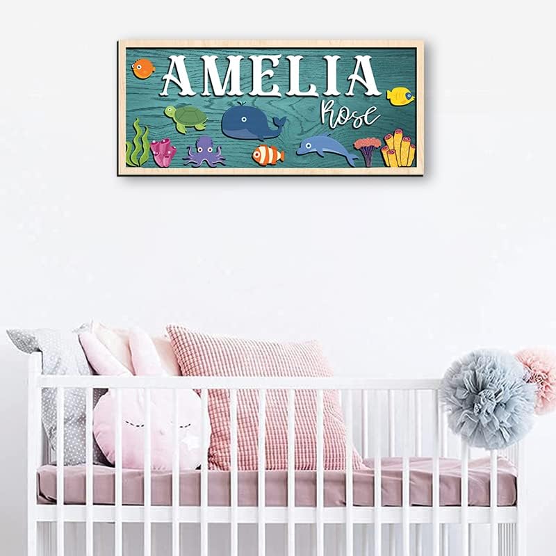 Custom Baby Name Sign, Ocean Nursery Wall Decor, Personalized Wooden Name Plaque - Image 4