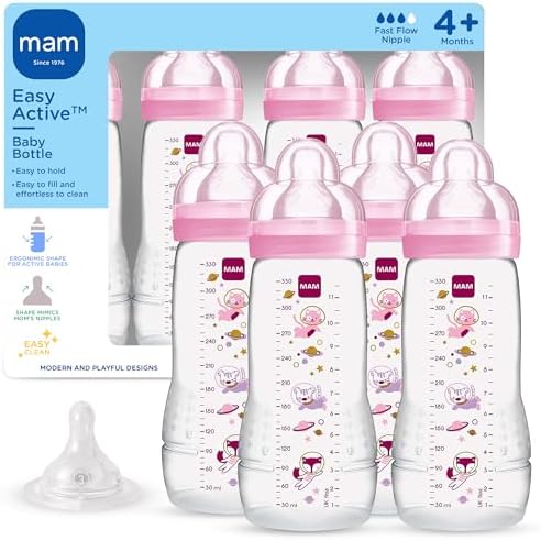 MAM 11oz Active Natural Flow Active Anti-Colic Baby Bottle, 4+ Mths, 4 Pack by MAMBabyUSA