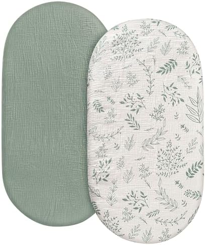 Muslin Bassinet Sheets 2 Pack, Universal Cotton Fitted Baby Mattress Sheet by LYRICHOMBABY