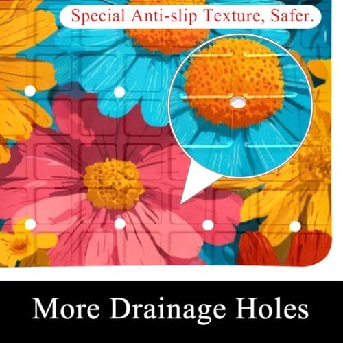 Bathtub Mat Non Slip 26.8x15.1 Inch, Colorful Daisies Shower Mat - Image 2