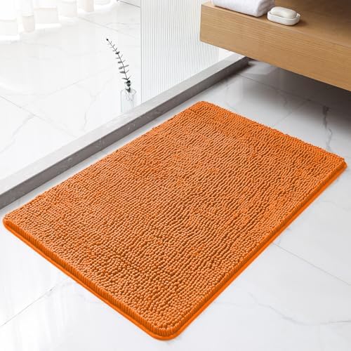 Chenille Bathroom Rug 24"x36" Orange, Non-Slip Plush Bath Mat by Kildoss