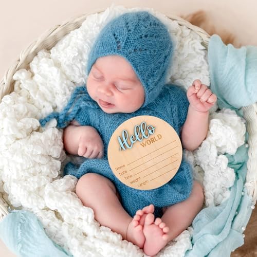 Baby Announcement Sign, Wooden Hello World Newborn Signs Birth Name Sign - Image 5