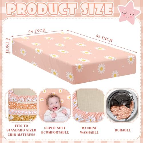 Peryiter 4 Pack Crib Sheets for Baby 52'' X 28" Yellow Daisy Crib Sheet - Image 2