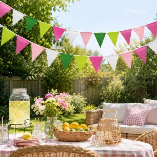 G2PLUS Pennant Banner Triangle Flag Bunting Garland Pink Green Flags 36PCS - Image 4