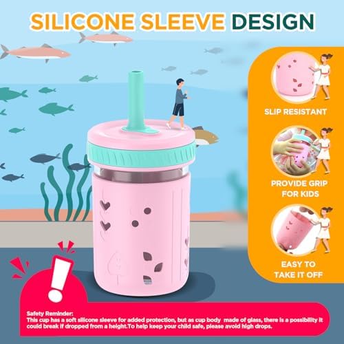 Tronco 8 oz Glass Sippy Cup for Toddlers, Kids Mason Jar Smoothie Cup - Image 4