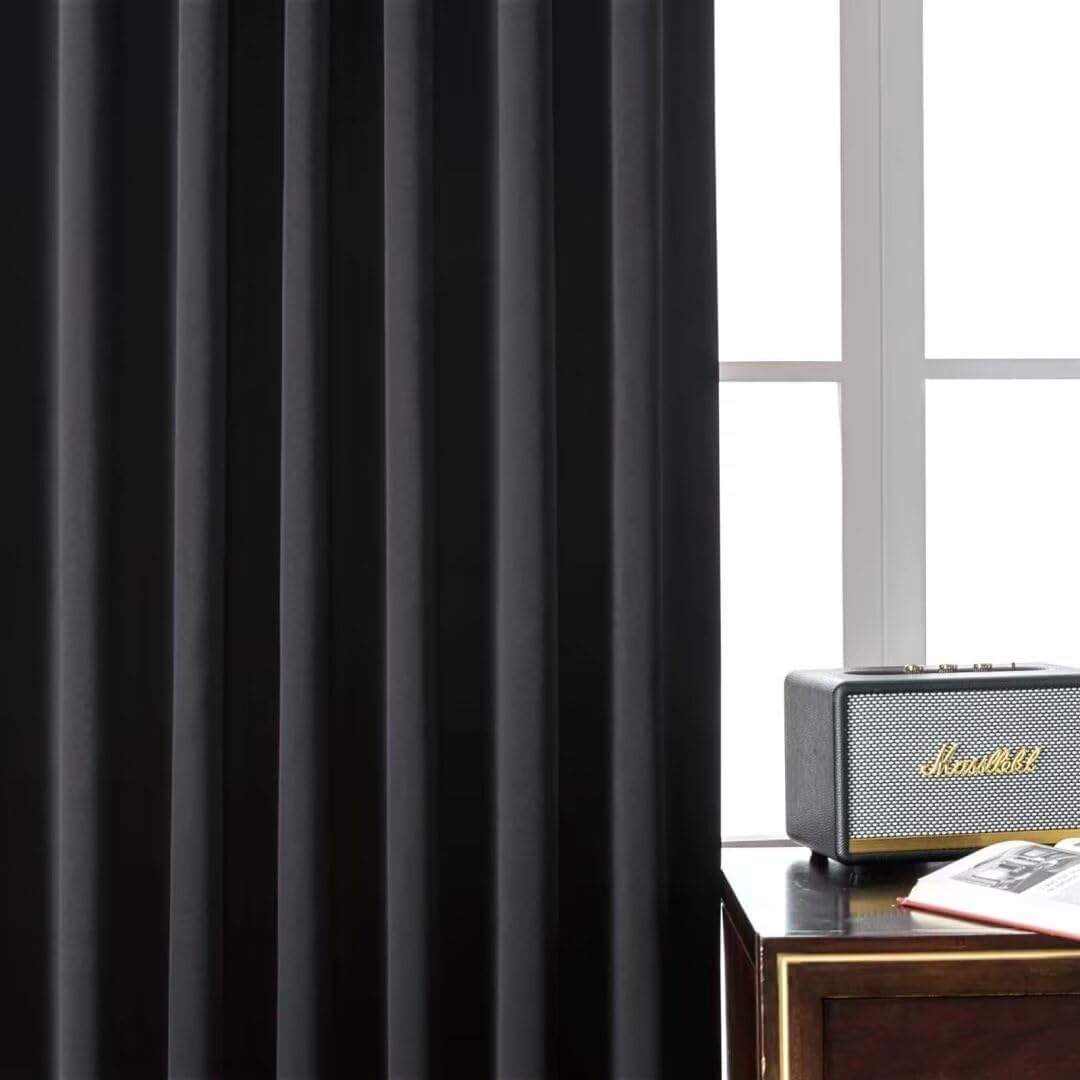 Joydeco 72 Inch Blackout Curtains for Bedroom, Black Out Curtains 72 Inch Long, Room Darkening Curtains & Drapes for Living Room Window Rod Pocket Back Tab (W52 x L72 Inch, Black)