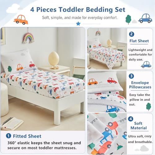 DuShow 4 Pieces Cars Toddler Bedding Set - Image 2