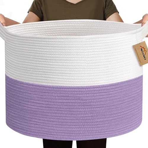 MEGASKET 115L Oversized Purple Basket, 23.6“x15.7 Woven Cotton Rope Baskets by MEGASKET