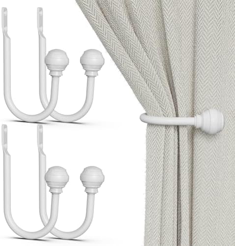 Hion Curtain Holdbacks White 4pcs, Curtain Tiebacks Wall Mounted Hooks by Hion