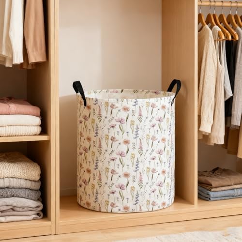 ESSME Flower Laundry Basket, Collapsible Canvas Waterproof Storage Bin - Image 4