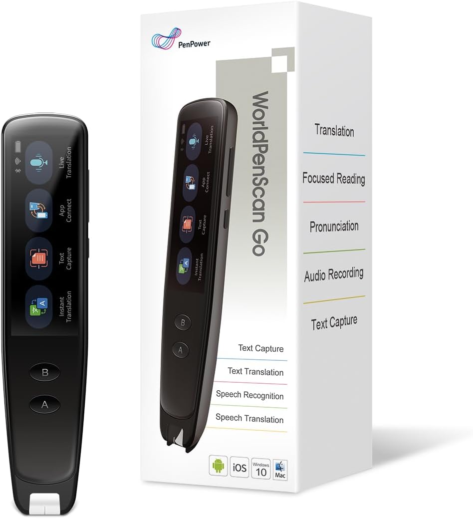 PenPower WorldPenScan Go - Translation Pen with Scanning, Reading, Audio Recording, Live Interpretation, and AI English Learning Platform for Kids & Adults