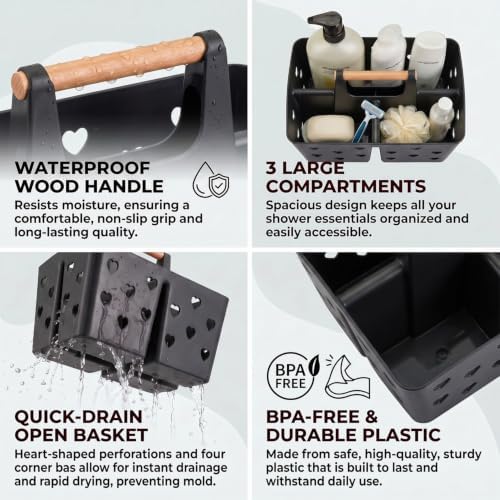 Black Portable Shower Caddy, Plastic Basket Organizer - Image 3