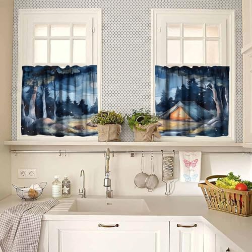 Forest Valance Curtain for Kitchen, Watercolor Mountain Forest Nature Tree - Image 2